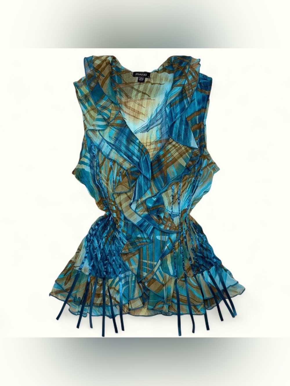 Y2K Vintage Piano Ruffle Ribbon Beaded Top Whimsigoth Romantic Fairy Boho Small